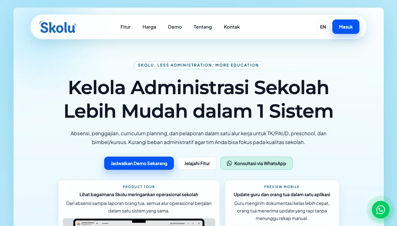 Skolu website screenshot